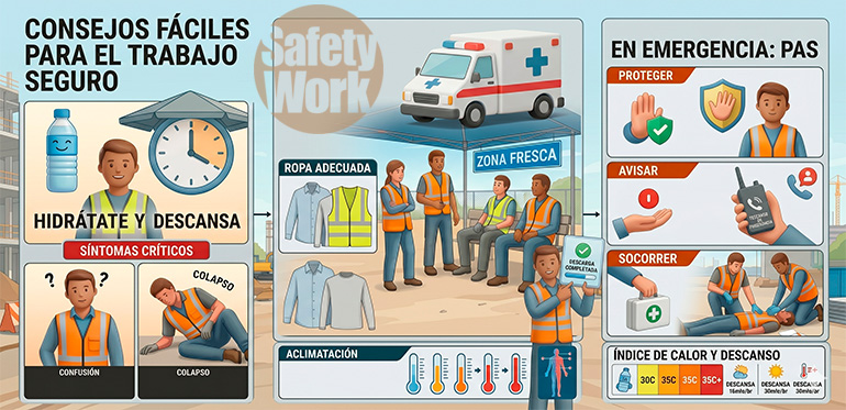 Trabajador expuesto a estrés térmico en operación industrial